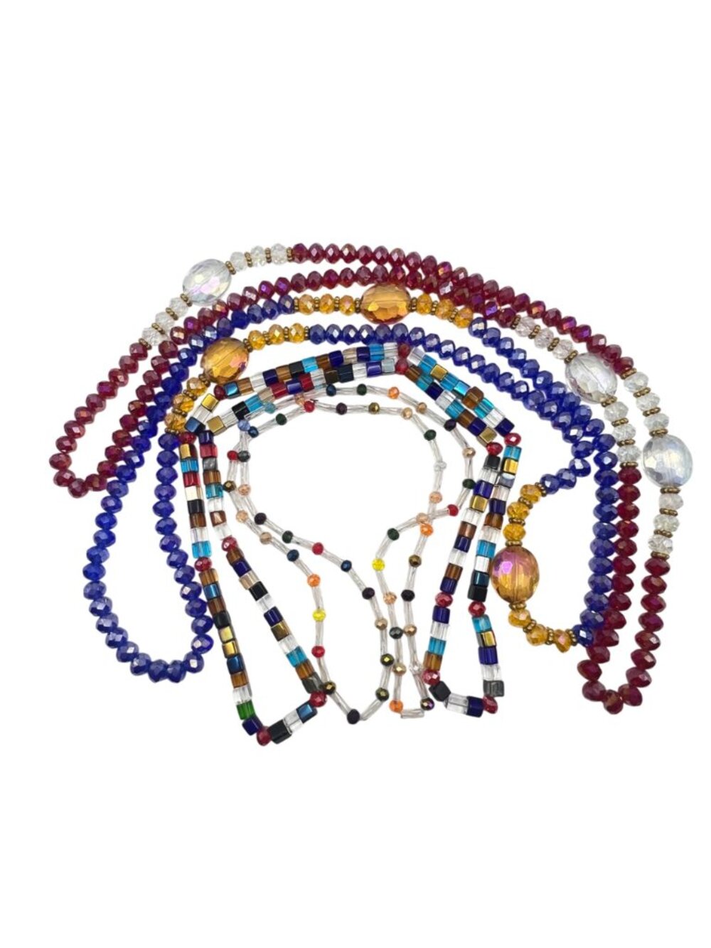 Lot Of 4 Multi-Color Stretch Glass Necklaces 36" & 30" Faceted Cube Beads Boho - Picture 3 of 12